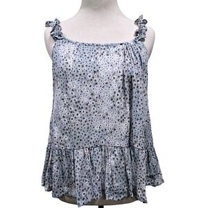 NWT Sim & Sam Floral Flowy Babydoll Style Gauzy Blue Tank Cottagecore Boho S
